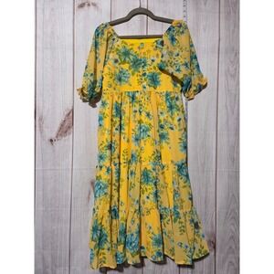 Yellow Floral Print Tiered Maxi Dress Ladies XS Cottagecore Bohemian Summer